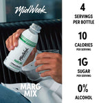 Person holding a bottle of Midweek Marg Mix with nutritional information displayed.