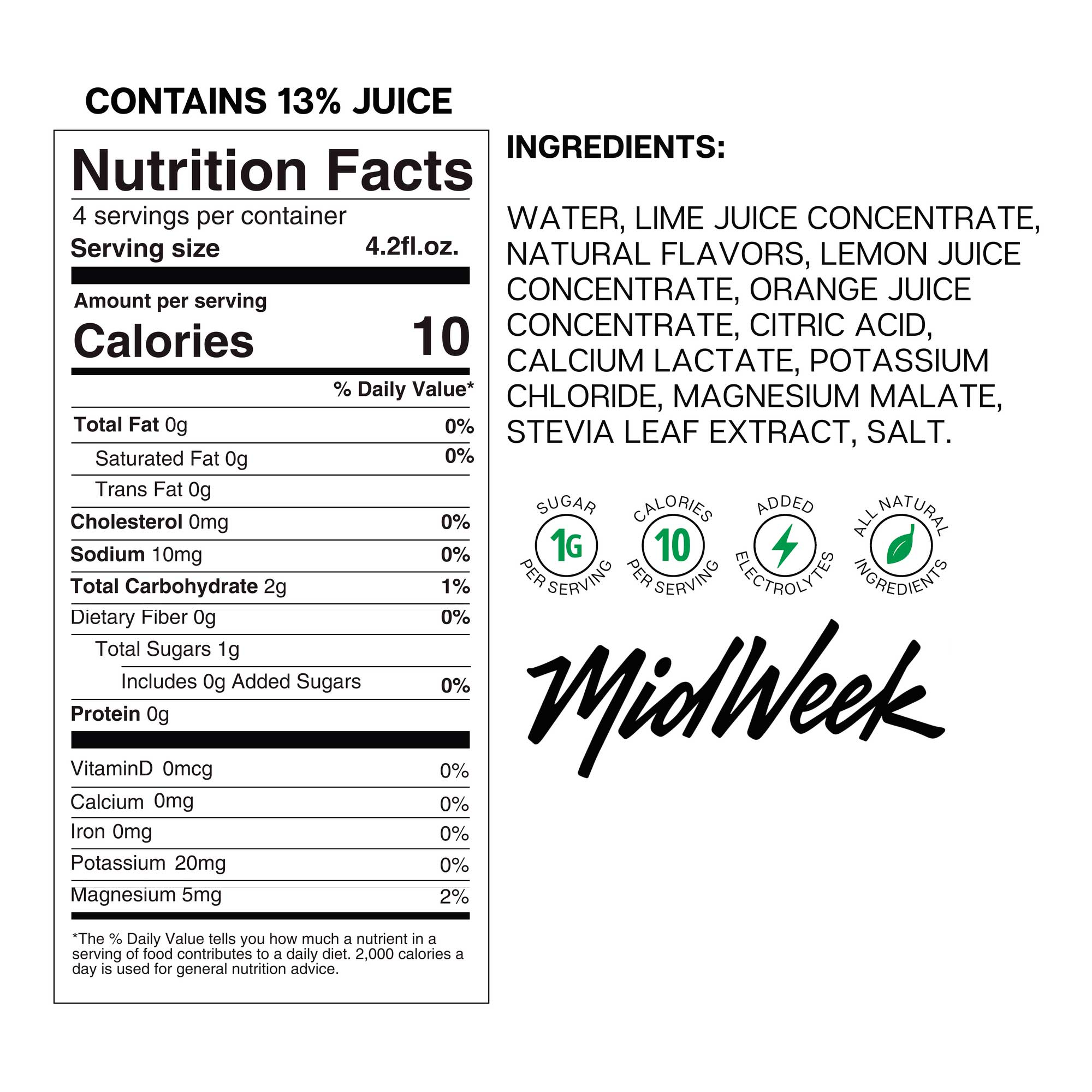 Nutrition facts and ingredients label for a MIdweek Marg Mixer