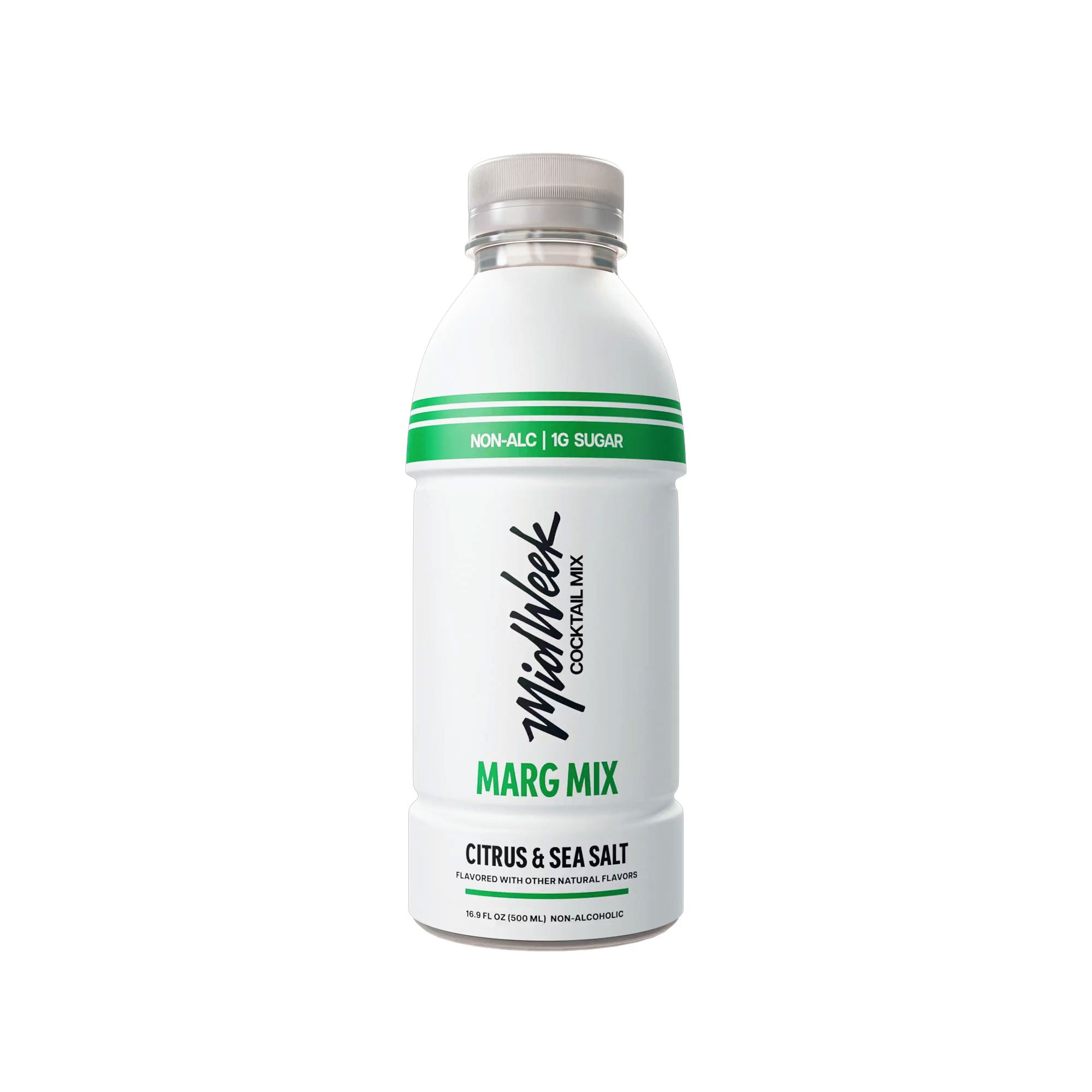 Bottle of Midweek Marg Mix cocktail mix on a white background